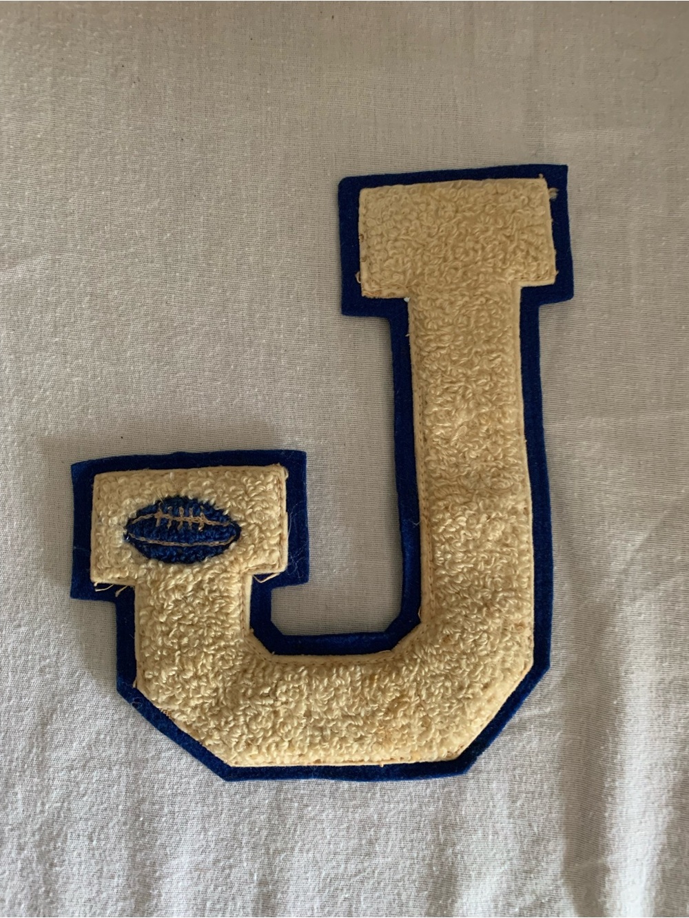 Vintage Varsity Letter J Wall Patch with Blue Trim